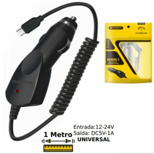 Carregador veicular Sumexr SX-C3 para V8 com cabo em espiral com 1 metro