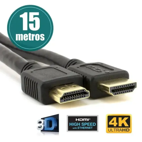 Cabo HDMI Premium Gold Blindado com 15 Metros Full Hd 4K 1080P Preto